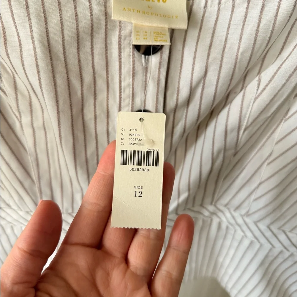 NWT Anthropologie White Striped Button-Up Corset Blouse